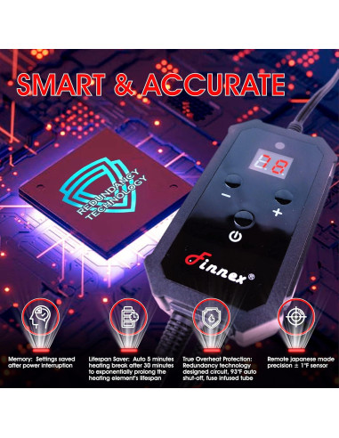 Calentador de Acuario de Titanio Finnex STE 200W con Controlador