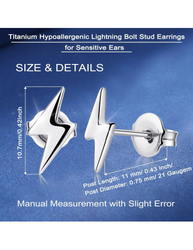 Pendientes de Stud de Titanio Hipoalergénicos para Mujeres - Rayo
