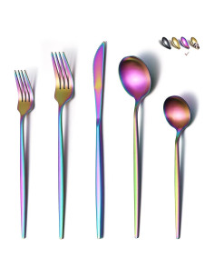 Juego de Cubiertos de Acero Inoxidable HOMQUEN 20 Piezas Mate Arcoíris
