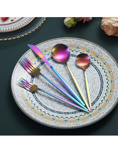 Juego de Cubiertos de Acero Inoxidable HOMQUEN 20 Piezas Mate Arcoíris
