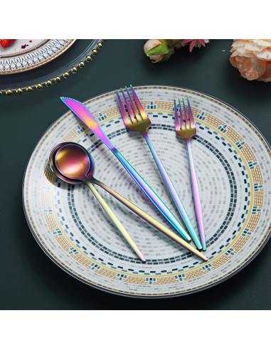 Juego de Cubiertos de Acero Inoxidable HOMQUEN 20 Piezas Mate Arcoíris