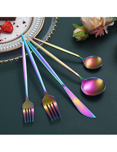 Juego de Cubiertos de Acero Inoxidable HOMQUEN 20 Piezas Mate Arcoíris