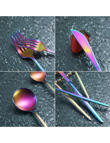 Juego de Cubiertos de Acero Inoxidable HOMQUEN 20 Piezas Mate Arcoíris