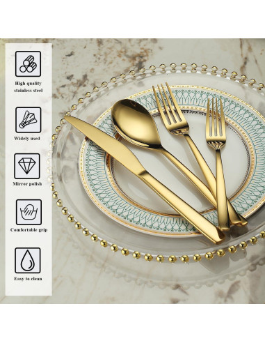 Juego de Cubiertos Berglander Oro 48 Piezas Acero Inoxidable