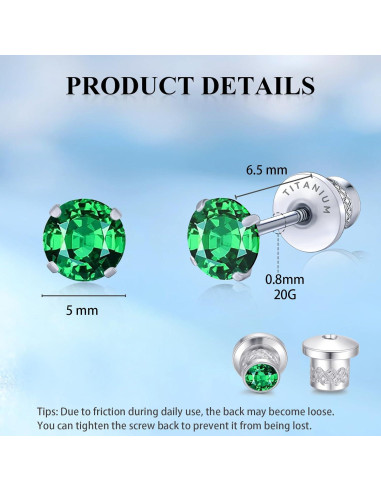 Pendientes de Titanio Hipoalergénicos Limerencia 5mm con Respaldo de Tornillo