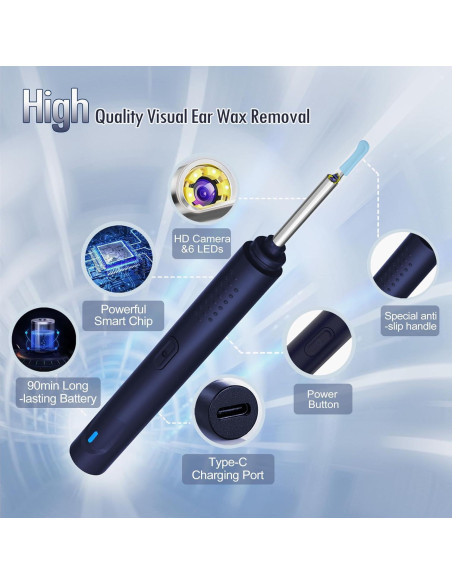 Otoscopio Inalámbrico Aiopo 1080P HD con 8 Piezas Azul