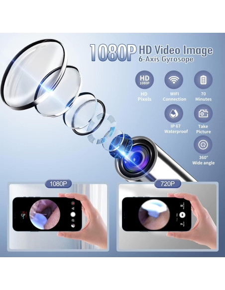 Otoscopio Inalámbrico Aiopo 1080P HD con 8 Piezas Azul