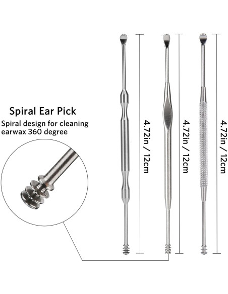Juego de 3 Palas para Oídos Geengle - Acero Inoxidable