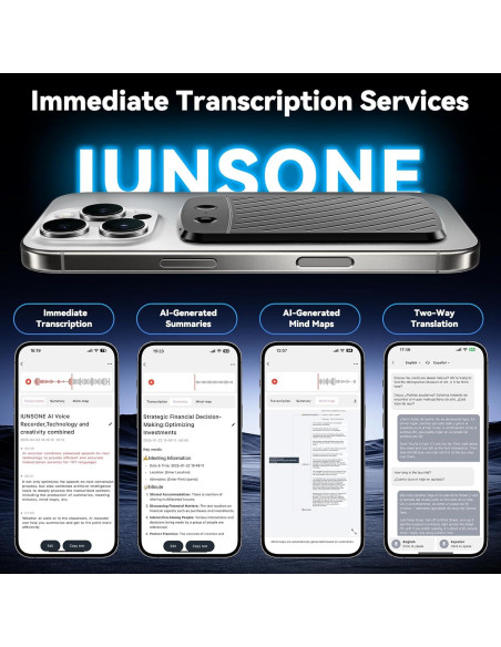 Grabadora de Voz AI IUNSONE Q70, 64GB, Traducción 112 Idiomas