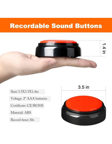 Botón Grabable de Voz Rojo - 30 Segundos - Para Mascotas y Juegos