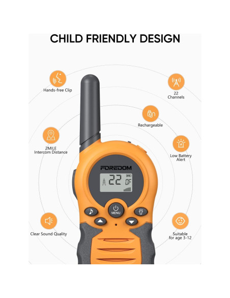 Walkie Talkies Recargables FOREDOM para Niños Naranja 2 Unidades