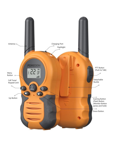 Walkie Talkies Recargables FOREDOM para Niños Naranja 2 Unidades