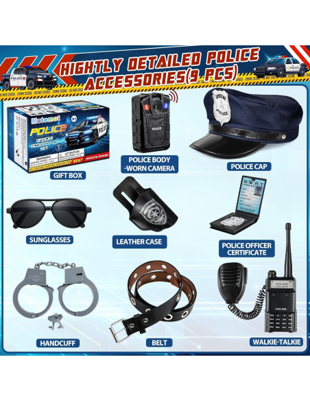 9 Piezas Accesorios de Disfraz de Policía Metemot para Niños 9 Piezas Accesorios de Disfraz de Policía Metemot para Niños