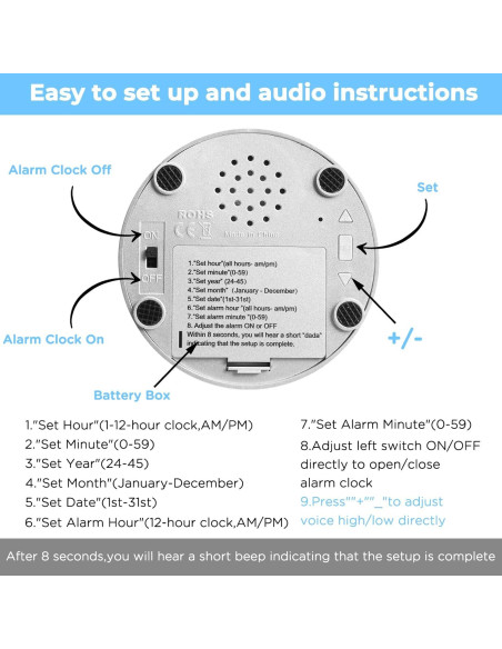Reloj Botón Hablante Awaiymi Digital para Ciegos Azul