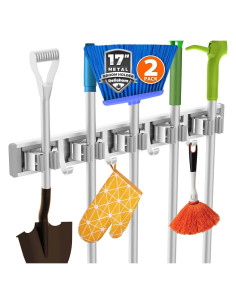 Soporte de Escoba Reliahom Montaje en Pared 5 Soportes 4 Ganchos Plata