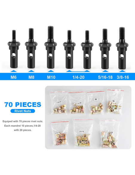 Kit de Herramientas para Tuercas Remachadas WETOLS 14" 70 Piezas