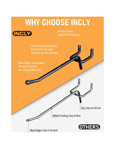 Ganchos de Tablero de Clavos INCLY 60 Piezas 5-15 cm Alta Resistencia