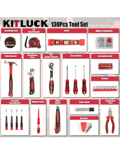 Kit de Herramientas Manuales 138 Piezas KITLUCK para Hogar y Auto 2