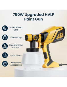 Pulverizador de Pintura CJC N33-104-1899 750W 1200ml Amarillo 2
