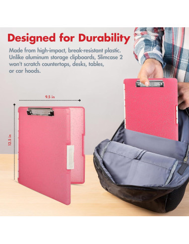 Clipboard Dexas Slimcase 2 con Almacenamiento Rosa A4
