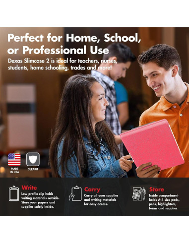 Clipboard Dexas Slimcase 2 con Almacenamiento Rosa A4