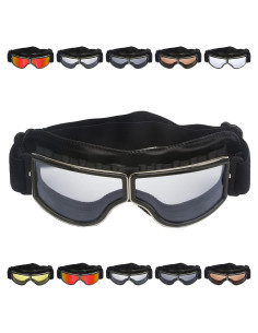 Gafas de Motocicleta Vintage Peicees con Lentes Claros