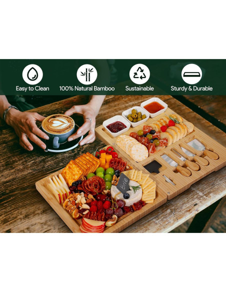 Tabla de Charcutería Extra Grande Easoger 71.12x27.94cm con Cuchillos