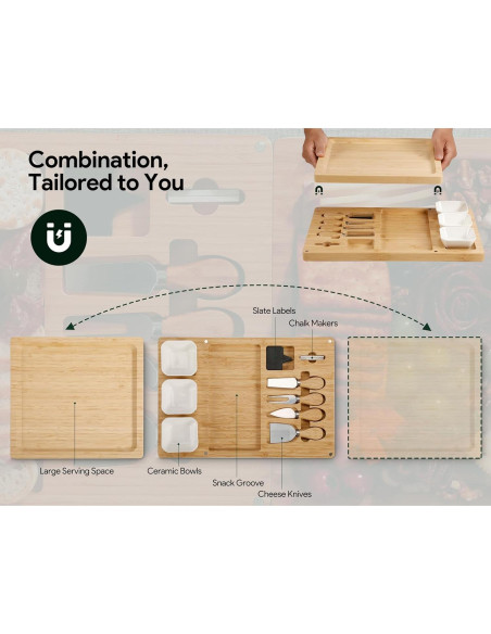 Tabla de Charcutería Extra Grande Easoger 71.12x27.94cm con Cuchillos