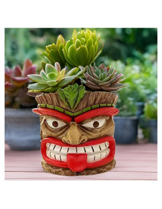 Maceta Tiki Picvelno de Resina para Suculentas 10.4 cm