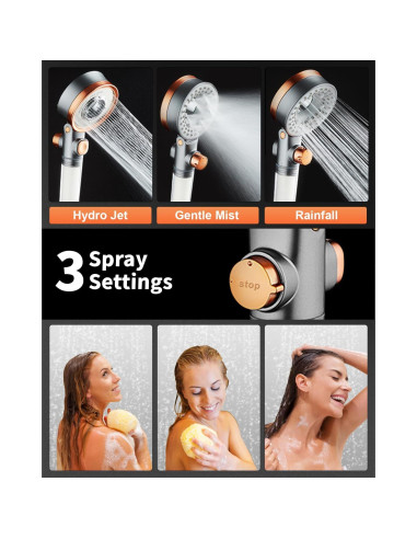 Cabezal de Ducha Filtrado Luxsego con Manguera y Soporte