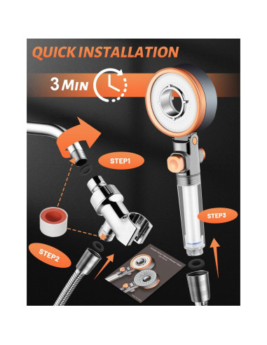 Cabezal de Ducha Filtrado Luxsego con Manguera y Soporte