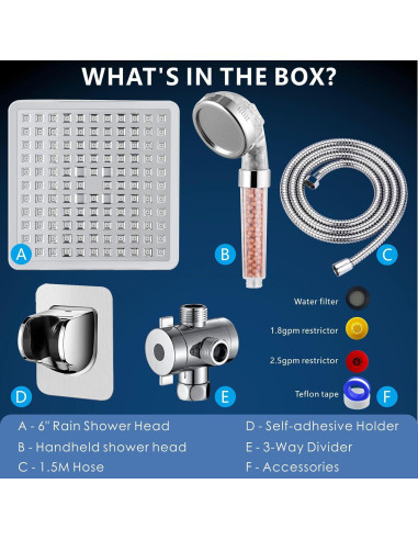 Cabezal de Ducha Voolan Alta Presión con Filtro y Manguera 150 cm