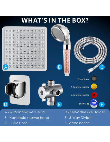 Cabezal de Ducha Voolan Alta Presión con Filtro y Manguera 150 cm