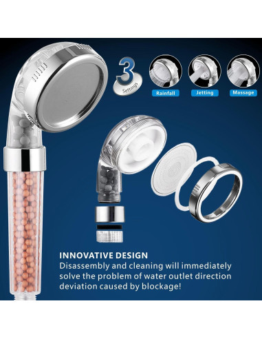 Cabezal de Ducha Voolan Alta Presión con Filtro y Manguera 150 cm
