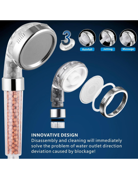 Cabezal de Ducha Voolan Alta Presión con Filtro y Manguera 150 cm