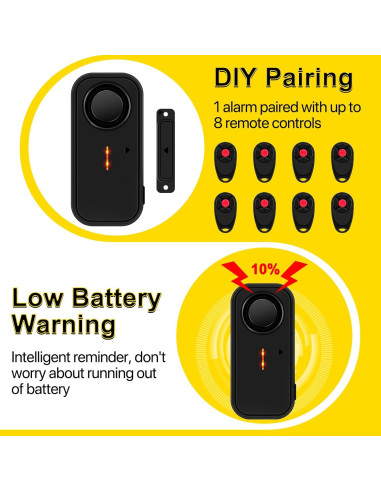 Alarma Inalámbrica de Puerta NineLeaf 108dB Control Remoto 10Pack