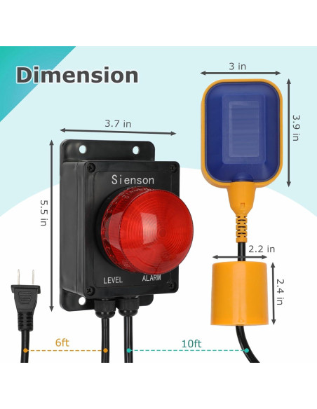 Alarma de Bomba de Sump Sienson 110dB con Flotador 10 pies