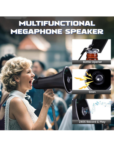 Megáfono Portátil MyMealivos 20W con Sirena y Control de Volumen