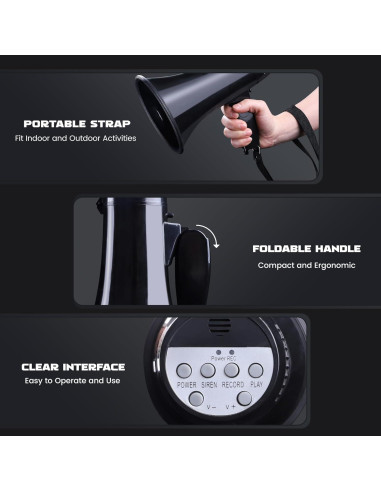 Megáfono Portátil MyMealivos 20W con Sirena y Control de Volumen