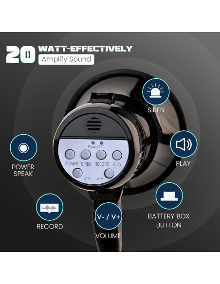 Megáfono Portátil MyMealivos 20W con Sirena y Control de Volumen