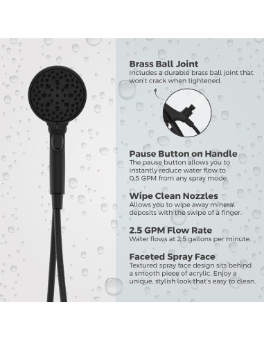 Cabezal de Ducha Portátil Pfister HydroFuse 6 Funciones 9.5 LPM