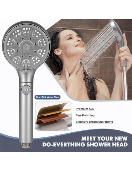 Cabezal de Ducha Rotorli Alta Presión 5 Modos con Manguera 182.88 cm