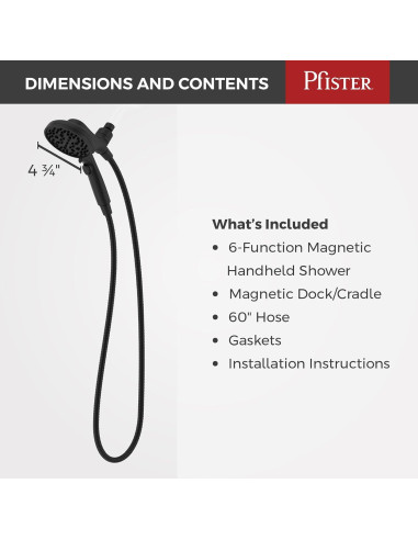 Cabezal de Ducha Portátil Pfister HydroFuse 6 Funciones 9.5 LPM