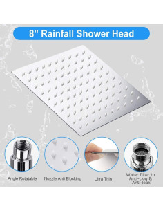 Combo Cabezal de Ducha de Lluvia y Mano KAQINU 8" Cromo 2