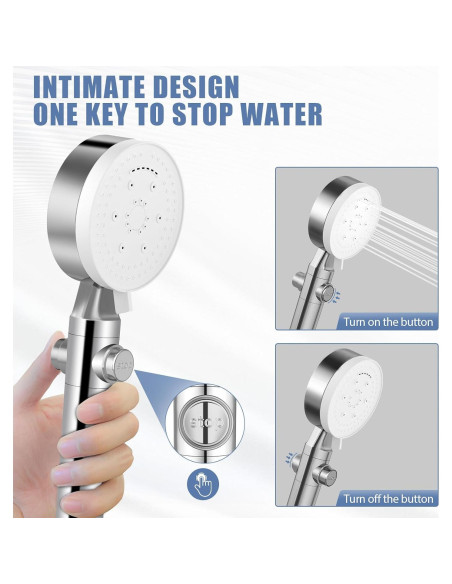 Cabezal de Ducha de Mano Cosuro 8 Modos Alta Presión 139.7 cm