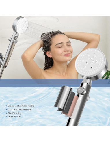 Cabezal de Ducha de Mano Cosuro 8 Modos Alta Presión 139.7 cm