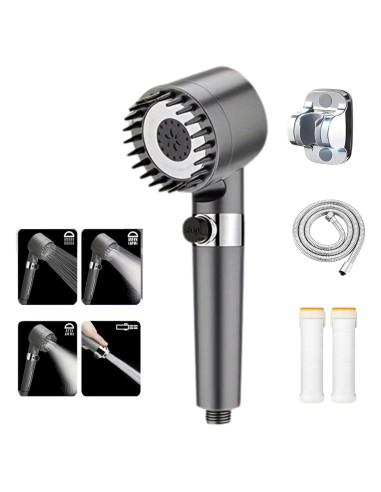 Cabezal de Ducha Alta Presión Genérico 3 Modos Gris Mate