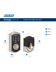Cerrojo Electrónico Sin Llave Schlage BE375 CAM 619 Níquel Satinado 2