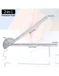Regla y Transportador de Acero Inoxidable Outus 30 cm 180 2