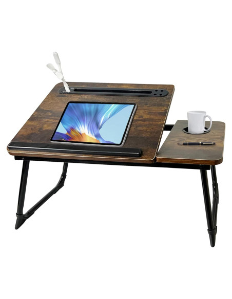 Escritorio Plegable para Laptop SIDIANBAN Madera Rústica USB